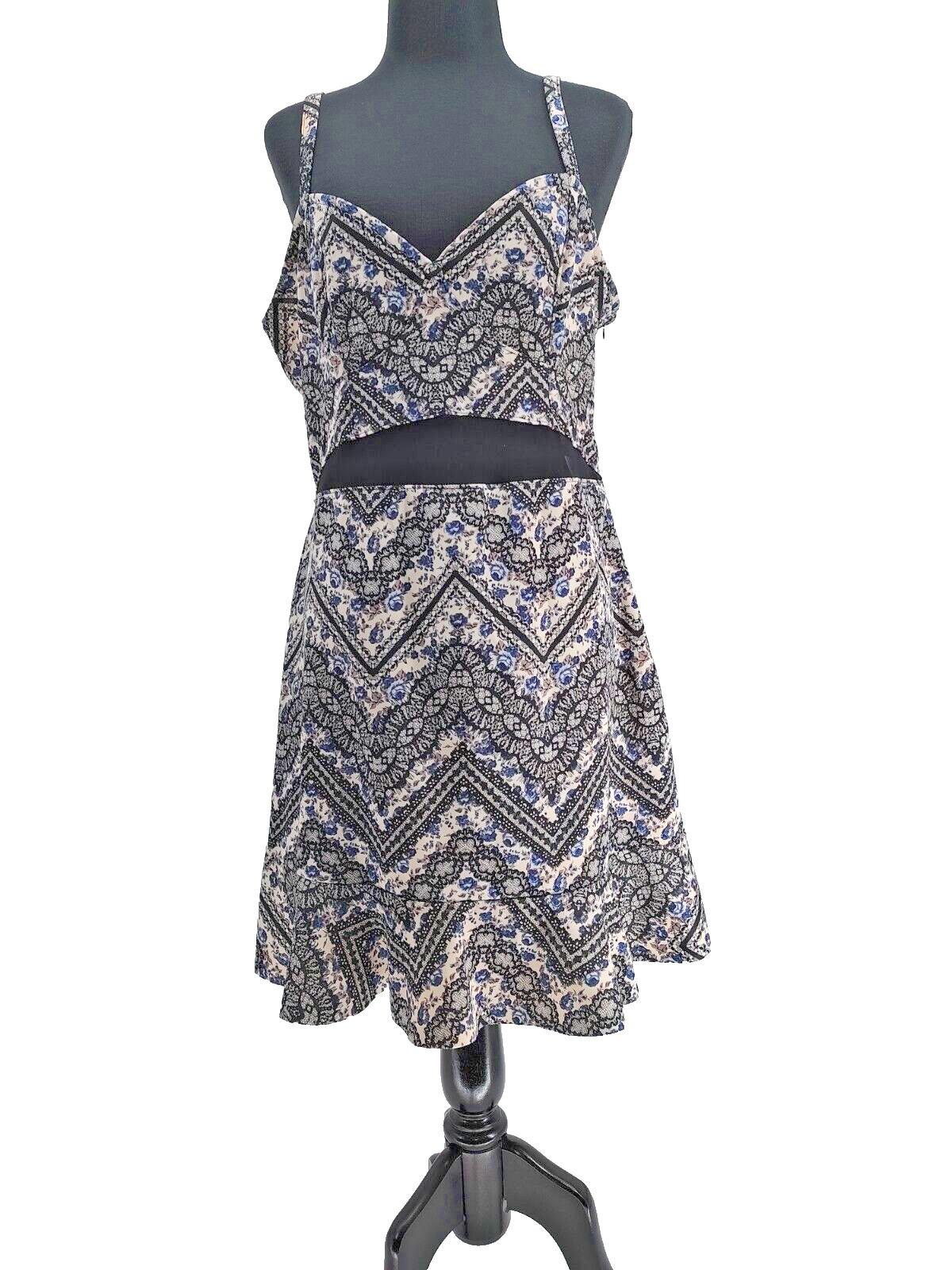 Fire Los Angeles Woman Sun Dress Blue Size XL See thru waist band Side Zip Strap