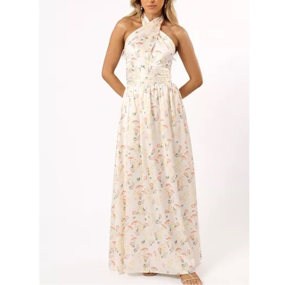 NWT Petal and Pup Women’s Allora Halter Dress Champagne Floral Print Large L