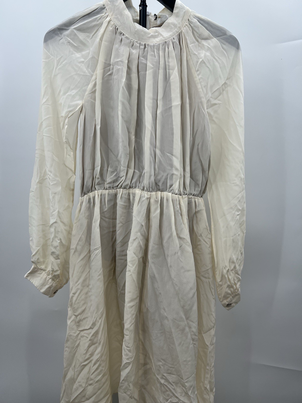 Seeley Cream Ivory Mock Neck Long Sleeve Mini Dress Boho Chic Womens S