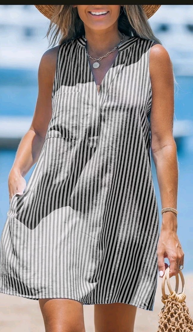 NWT Cupshe Women’s White Black Stripes Mini Dress Size Large