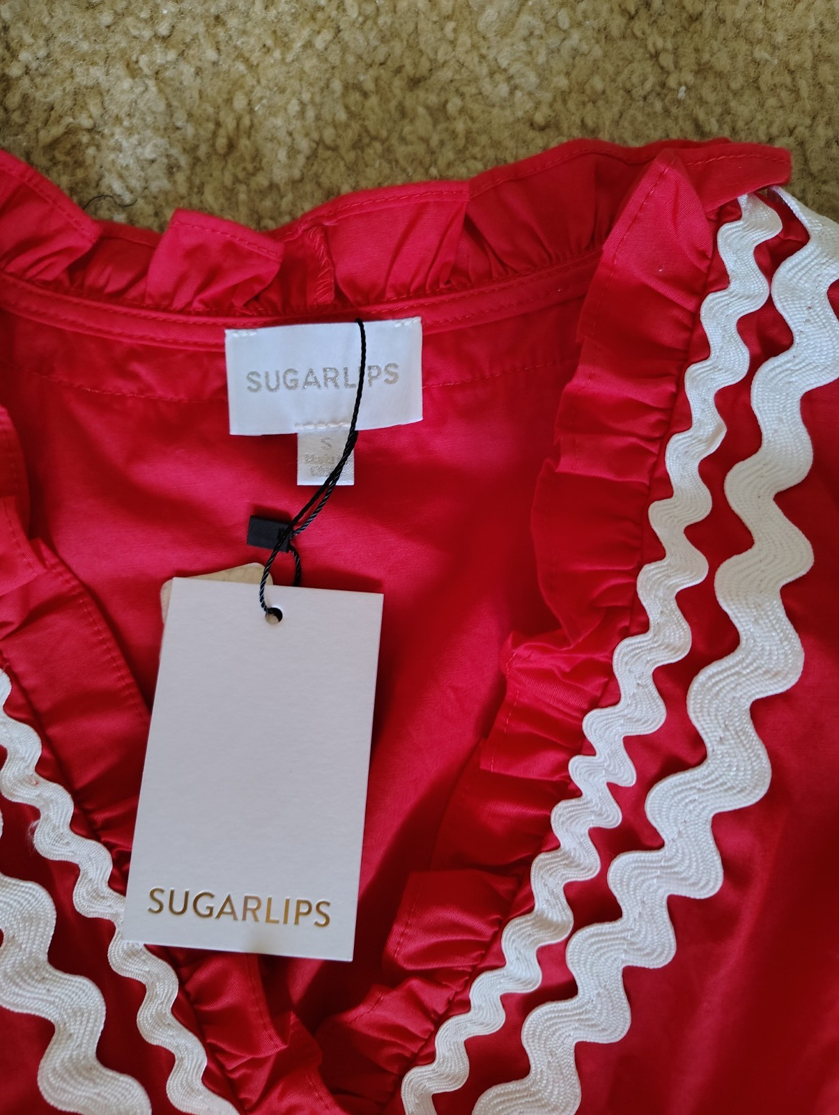 NWT Sugarlips Red Ruffle Tiered Mini Dress Sz S 100% Cotton Retail $129