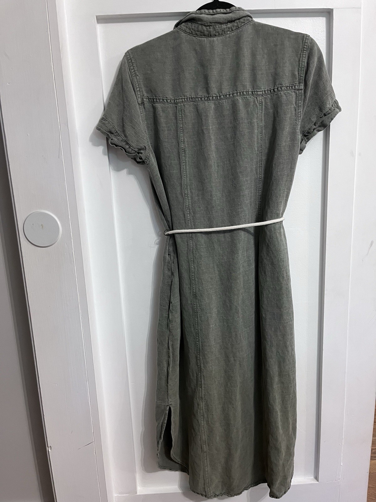Lucky Brand Olive Green Utility Button Down Midi Shirt Dress Rope Belt Size M