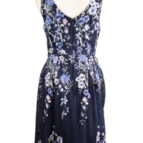 Alex Evenings Navy Blue Floral Mesh Midi Dress Size 6 Elegant Evening Cocktail