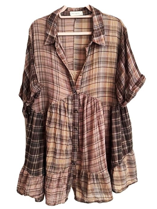 By Together Plaid Cotton Dress Oversized Separate Lining Size Small