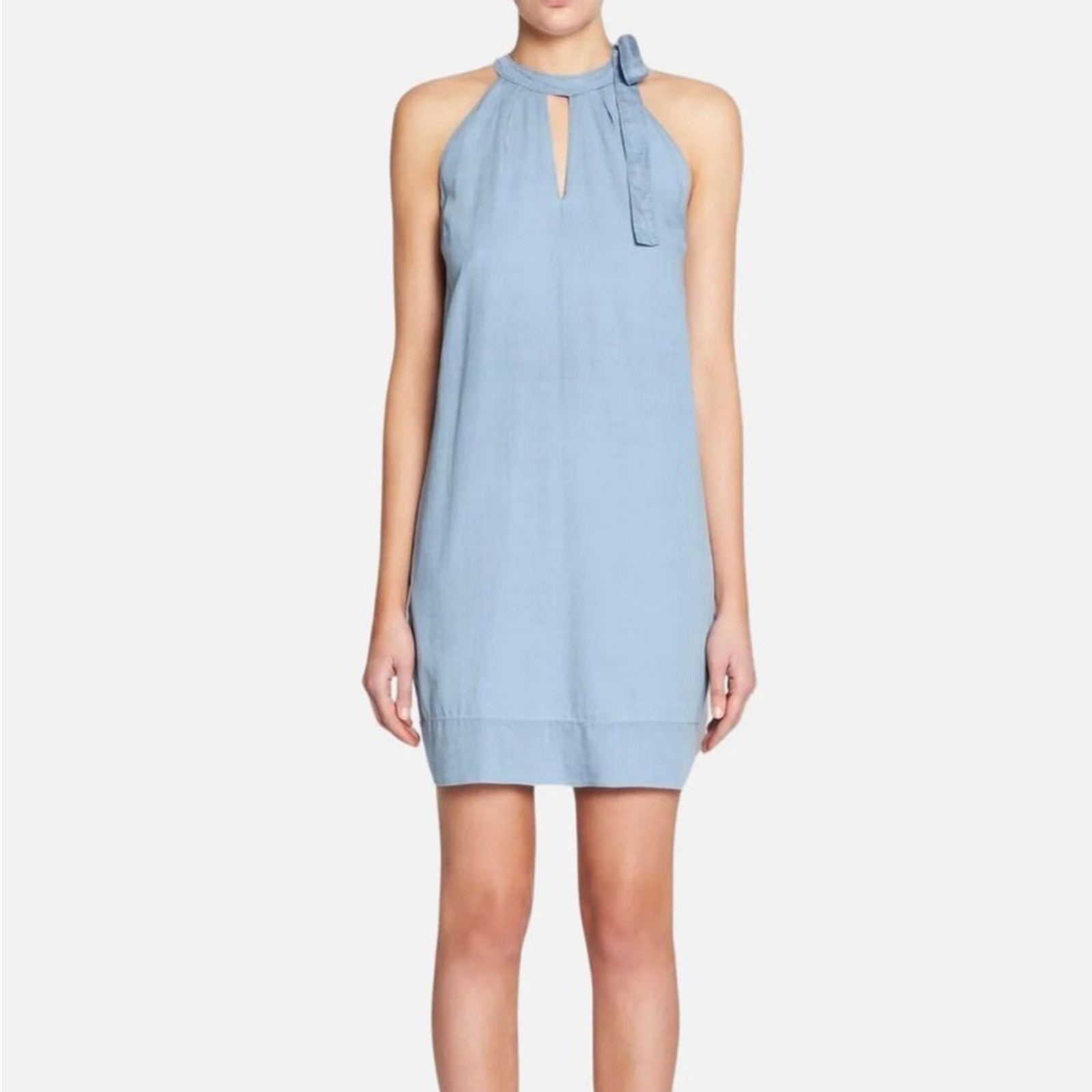 J Brand Esme Sleeveless Graceful Light Blue Denim Chambray Neck Tie Dress M