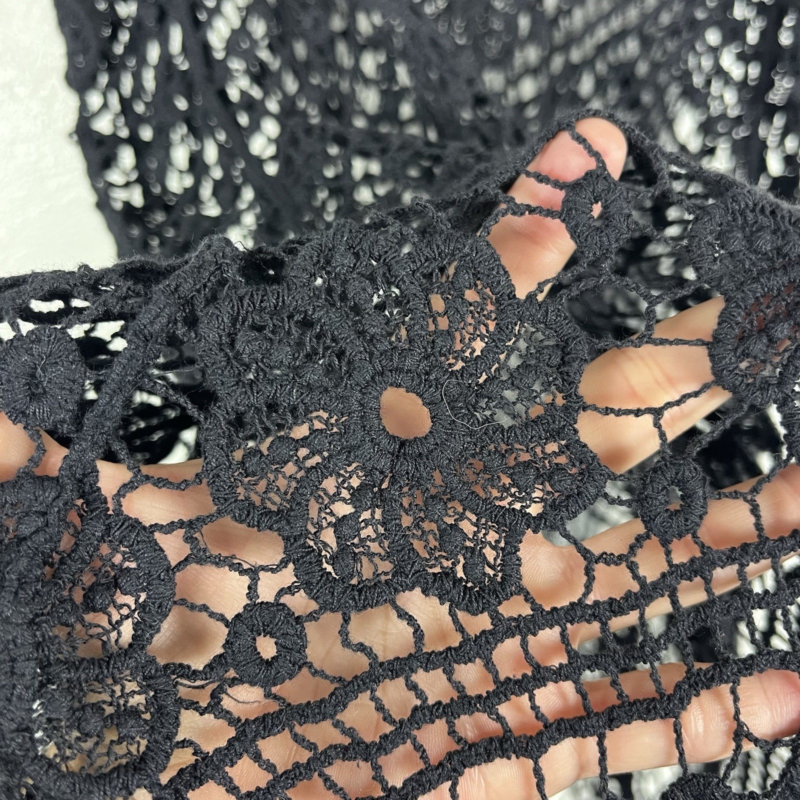 Handmade Black Crochet Lace Swim Cover Up Boho Floral Beach Tunic One Size