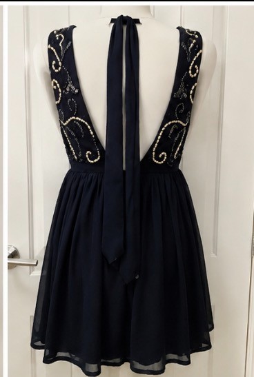Blue Vanilla Beaded Embellished Keyhole Back Mini Dress Party Evening UK L BNWT