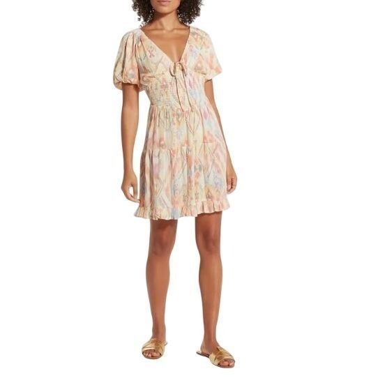 WISHLIST APPAREL Floral Open Back Tiered Mini Dress Multicolor Size Large NWOT
