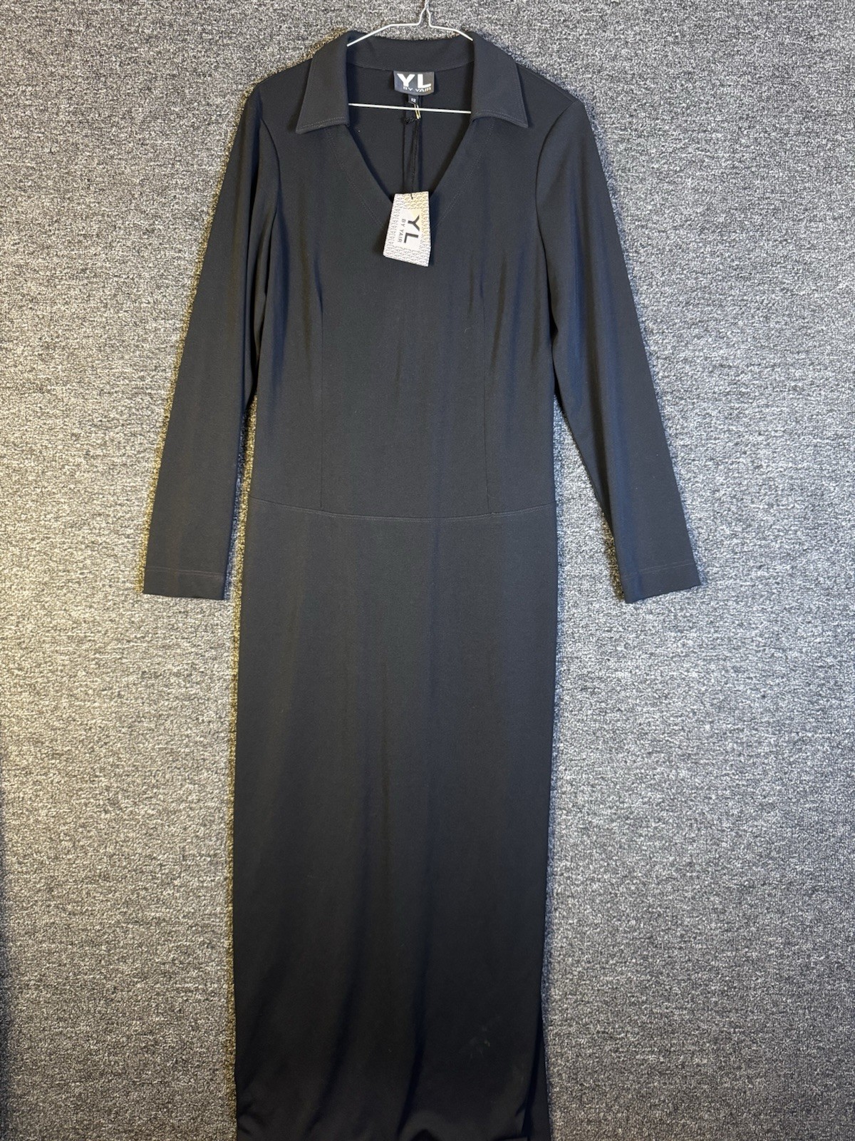 YL by Yair Women’s Long Collared V-Neck Dress, Size 12, Black