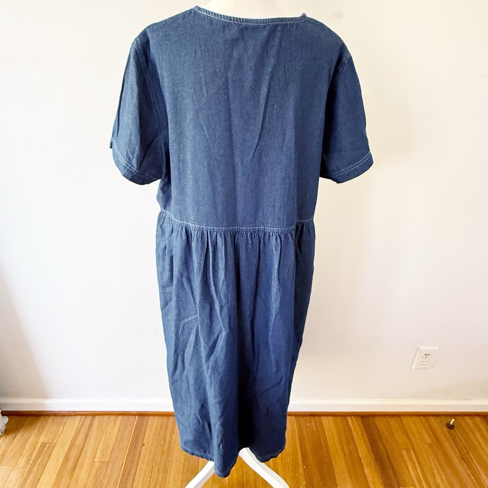 Vintage Women 90s Denim Button Down Maxi Dress Classic Western Country Prairie