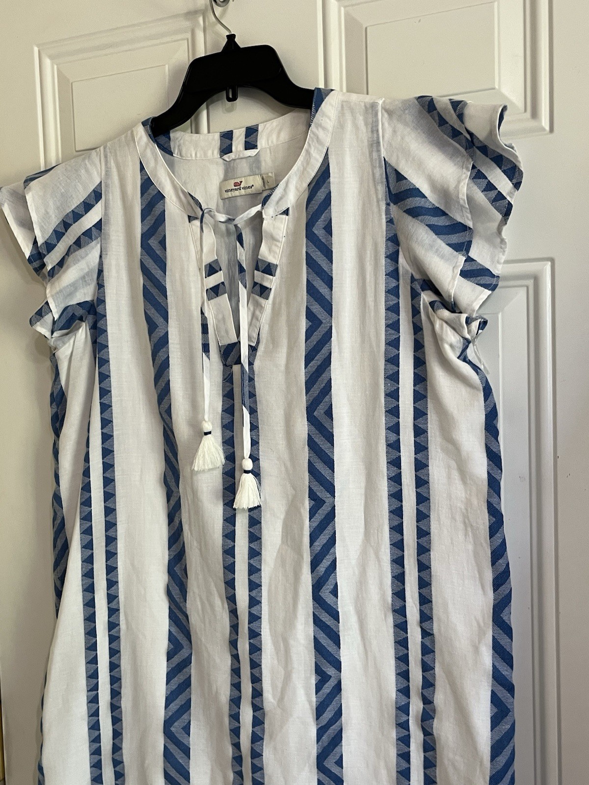 Vineyard Vines Harbor Performance Dress Women’s L White Blue Tunic Preppy Beach