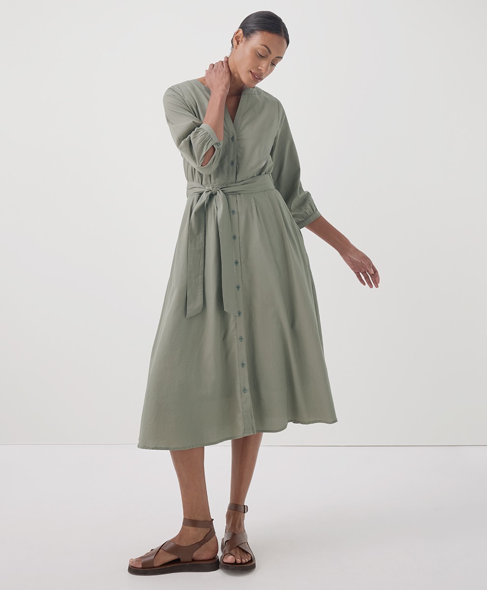 Pact Women’s Sunset Lightweight Cotton Easy Dress Extra Small Shadow Green