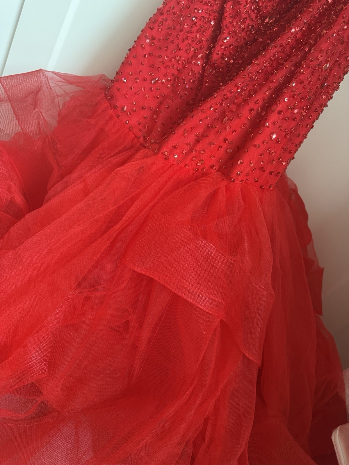Red Sequin Fishtail Train Ballgown Prom Maxi Dress, Size XS