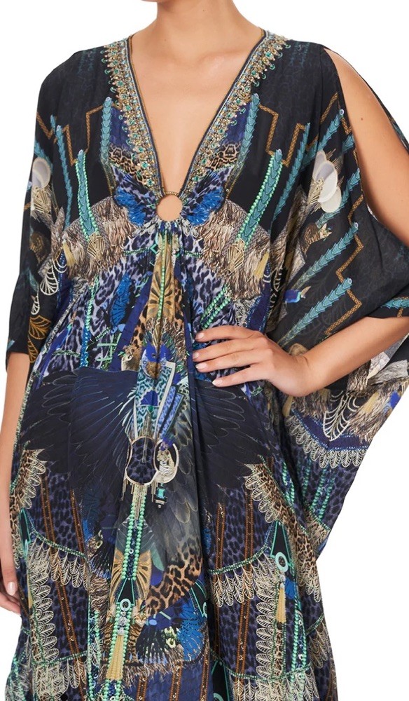 Camilla Split Sleeve Kaftan With Hardware Dress One Size Dripping In Deco $699
