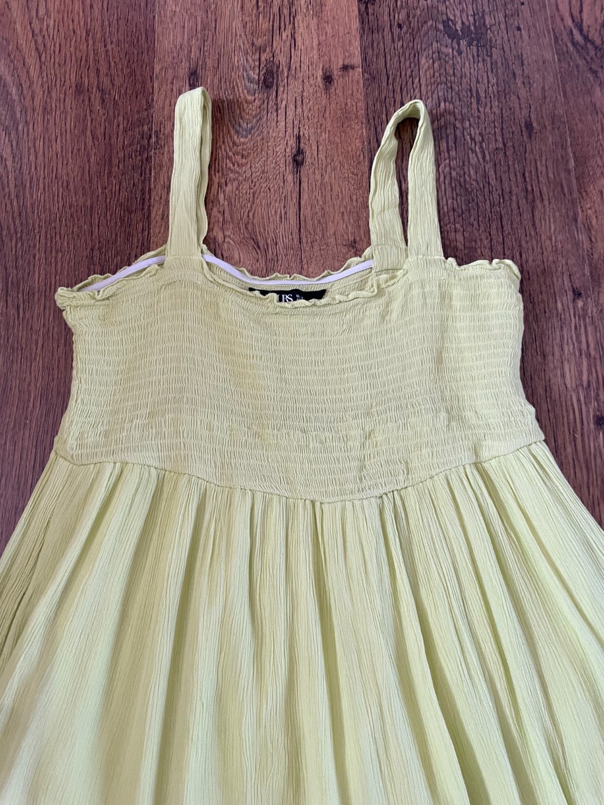 Yours lime green/yellow tiered midi summer dress with pockets uk 14 eur 42