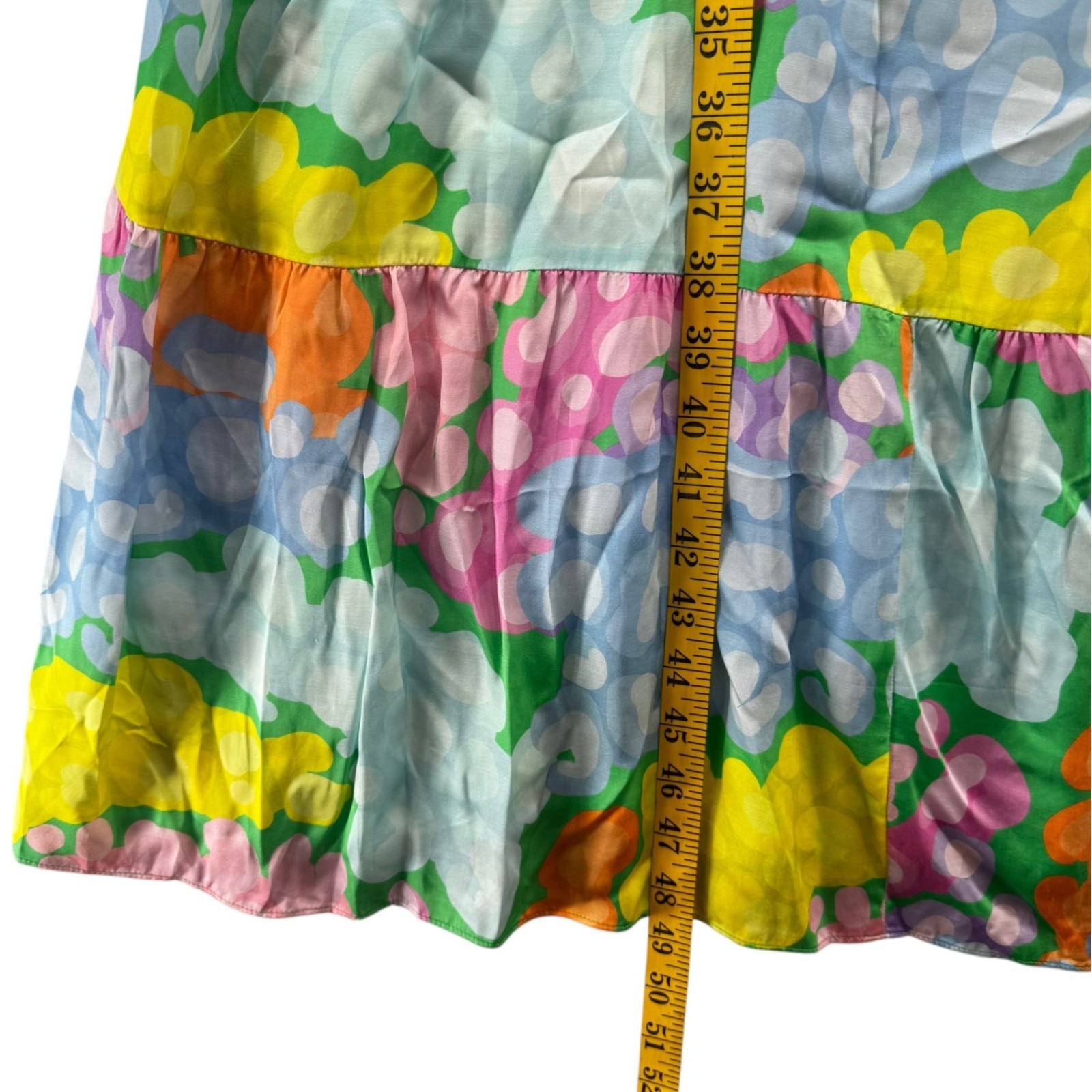 Emily McCarthy Empire Midi Dress Multicolor Floral Sleeveless Tiered Pocket Sz L
