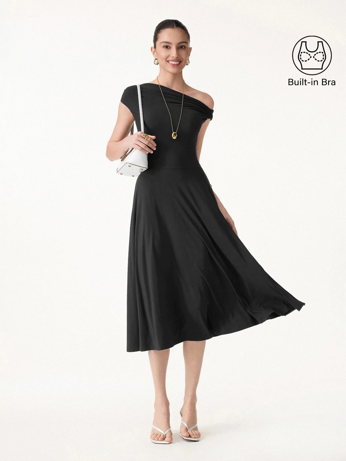 SkinKiss Multi-Wear Midi Bra Dress with Pockets, Black