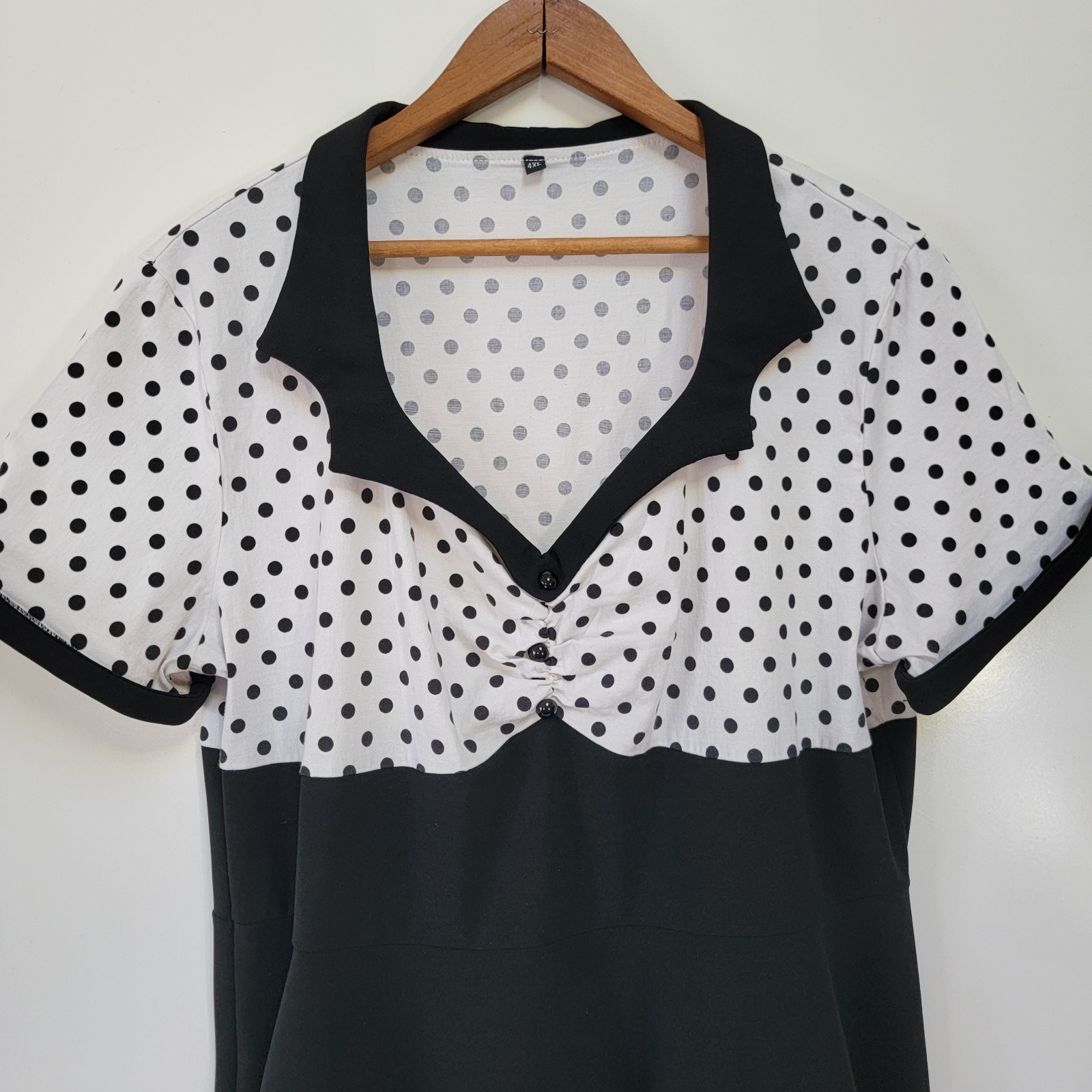 Nihsatin~ 1950s Retro Rockabilly Swing Dress~ Black &White w/Polka Dots~ Sz 4XL