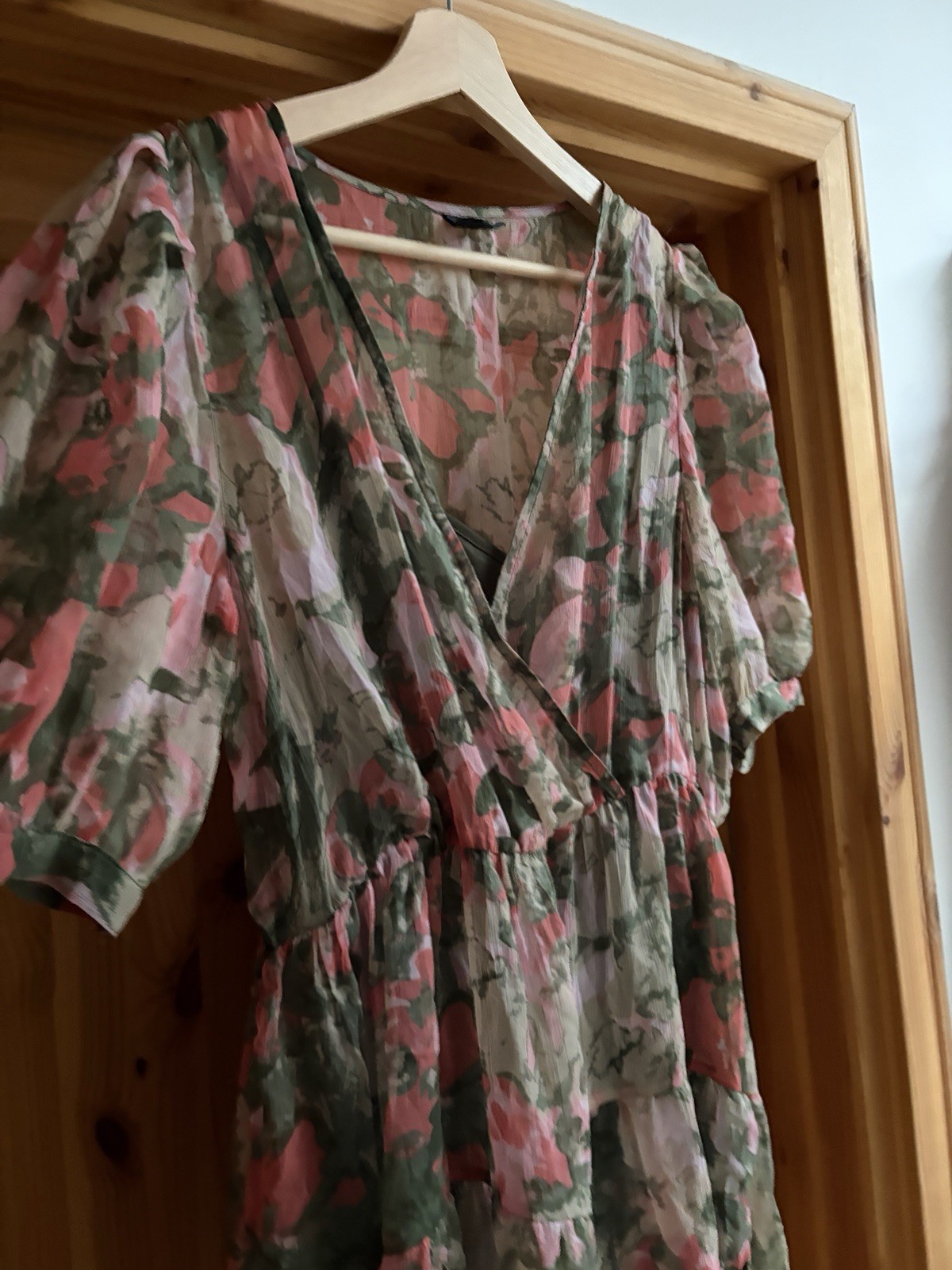 Vero Moda Womens Wrap Dress Short Sleeve V Neck Floral Multicolor Size L