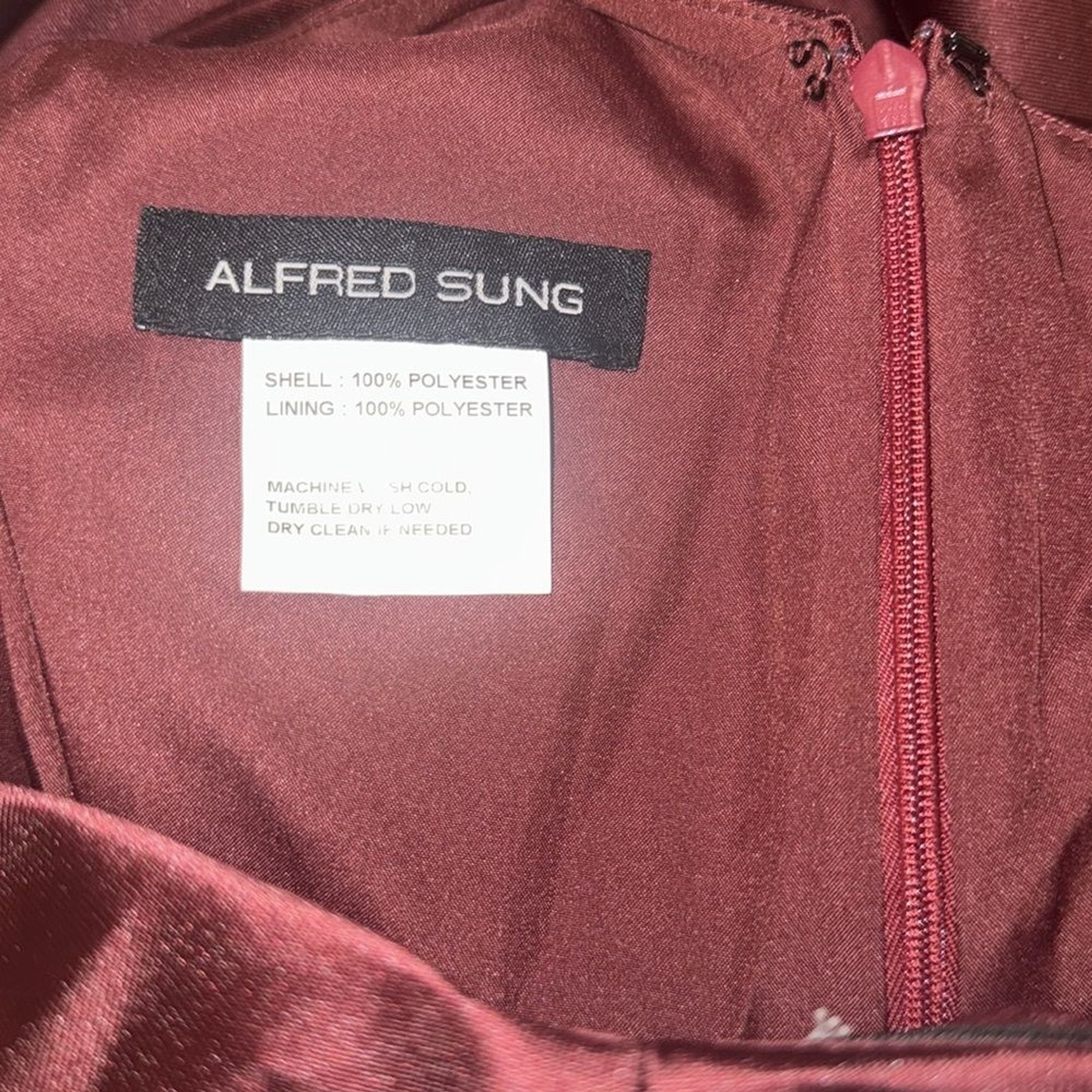 NEW Alfred Sung Bow Detail One-Shoulder Satin Twill Column Gown Sz 2 Cabernet