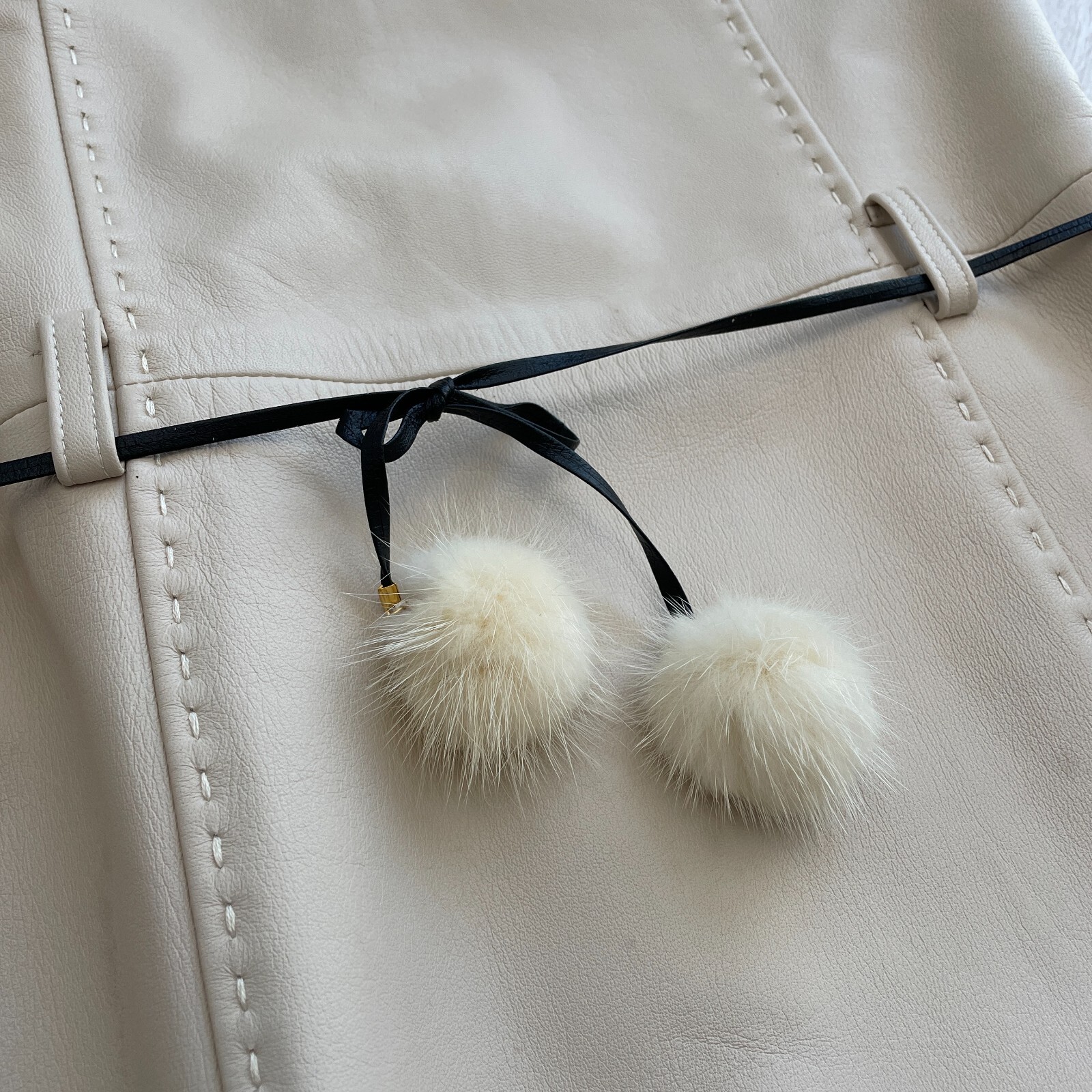 Courreges Sheepskin Lamb Leather Dress Beige Zip Woman Size L US/S-M Japan Rare
