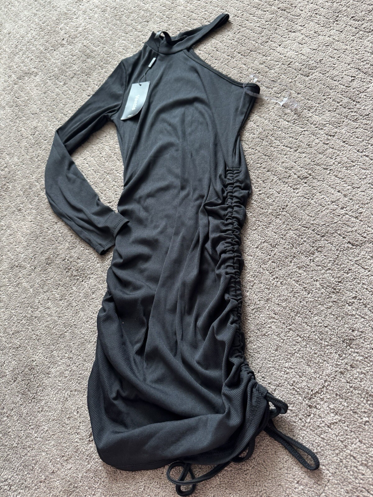 Venti6 Women’s Black One Shoulder Ribbed Mini Dress Size S Q51116