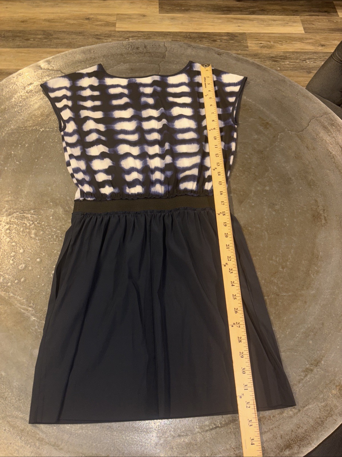 AX Armani Exchange Geometric Print Blue & Black Short Dress Small Elastic Waist