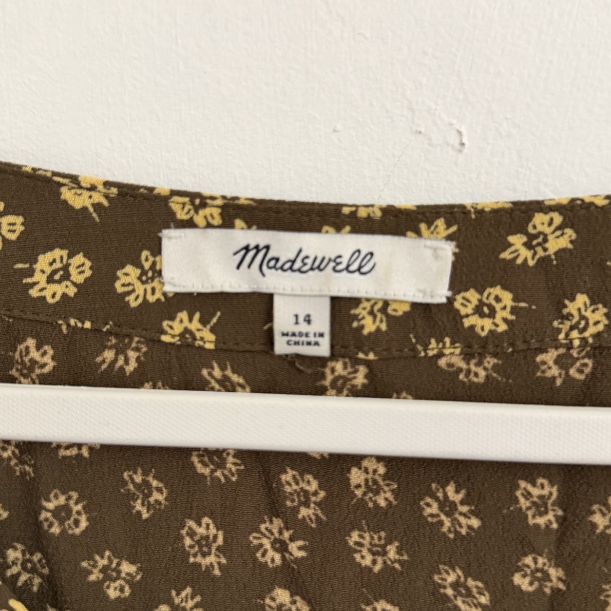 Madewell Dress 14 Brown Floral Button Cuff Midi Woodcut Flowers Cottage Peasant