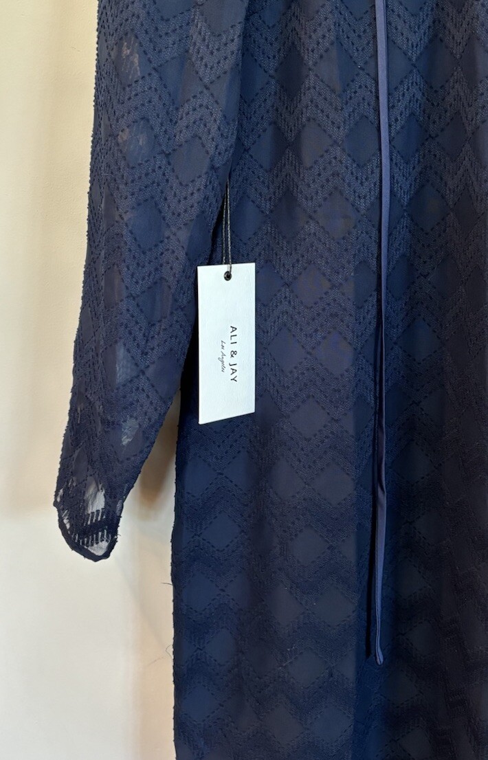 Ali & Jay Navy Blue Chevron Textured Mini Dress Size M NWT Long Sleeve Lined