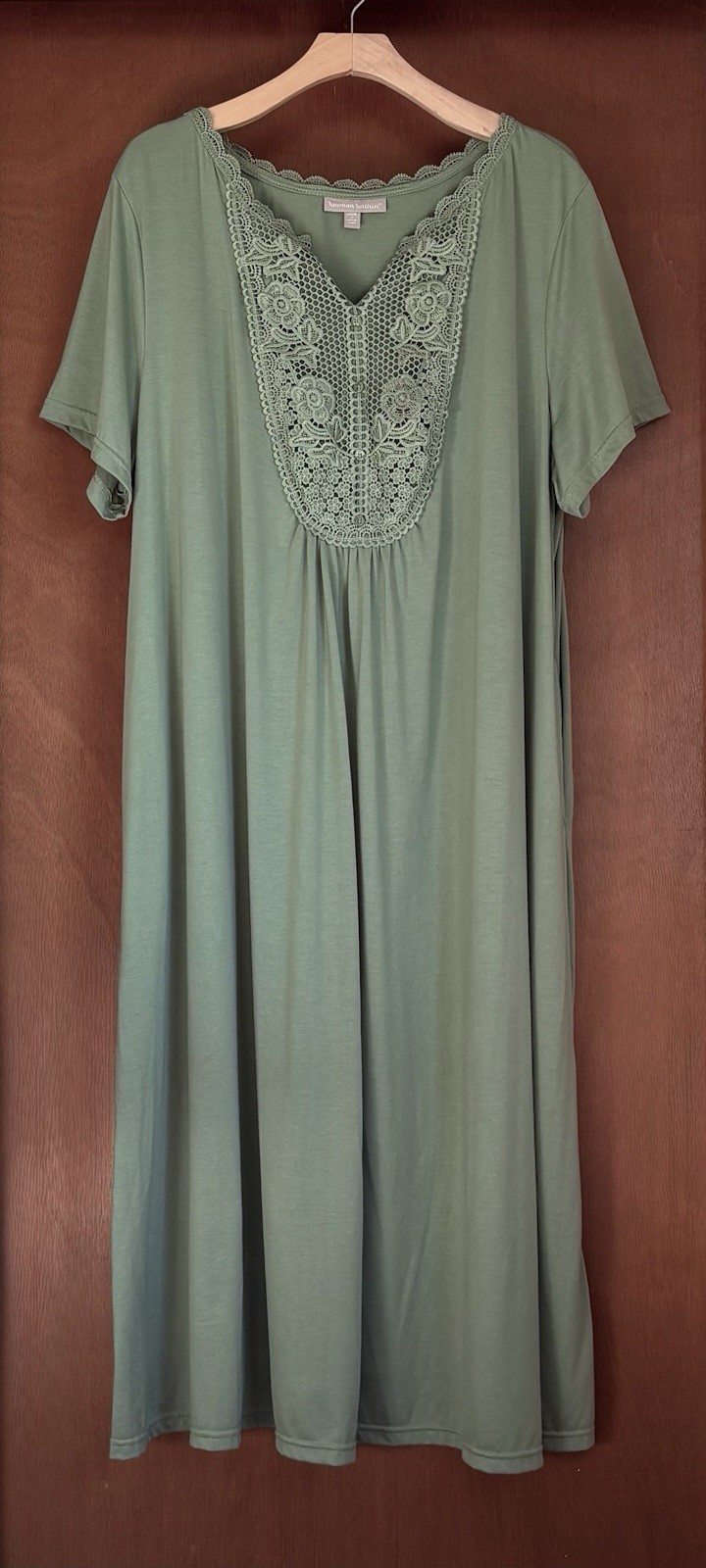 Woman Within Embroidered Lace Comfy Midi Dress 26/28 2X Sage Green Casual Lounge