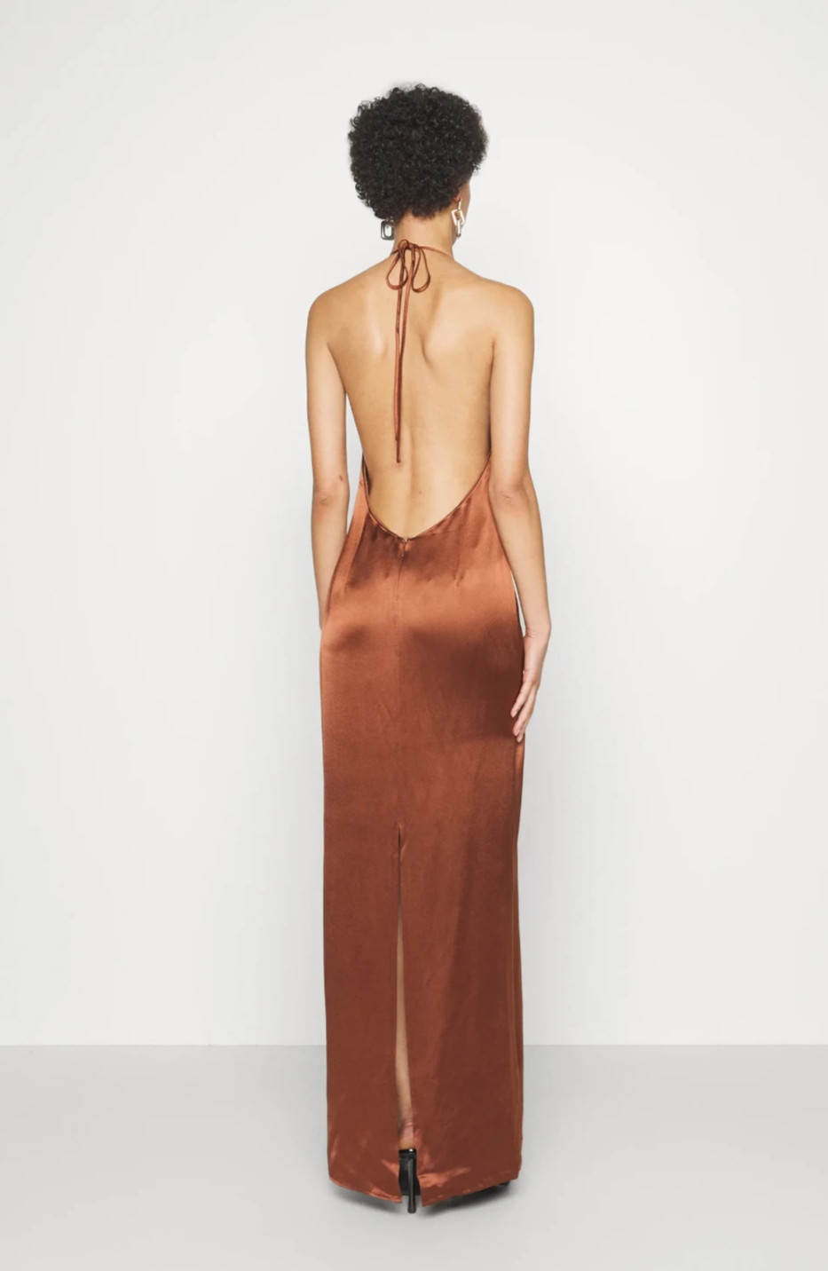 NWT $475 STAUD Janet Satin Halter Maxi Dress in Clove 12