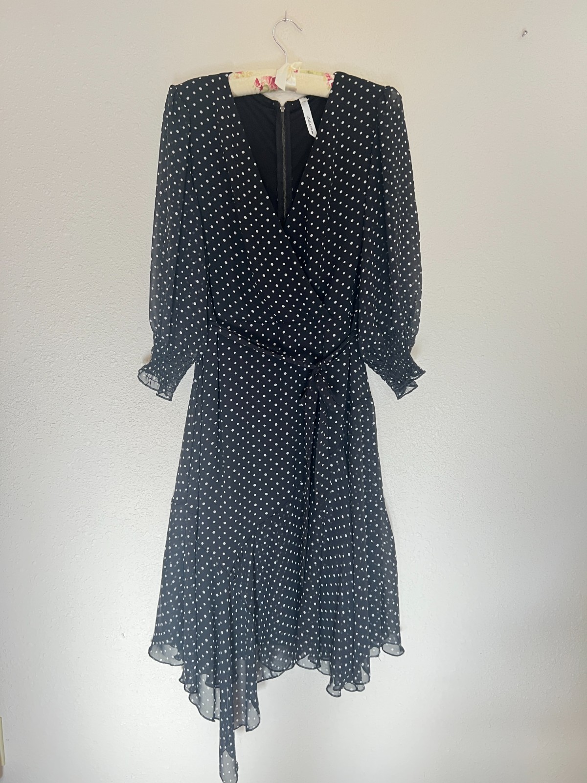 NY Collection women’s polka dot asymmetrical hem, faux wrap dress size XL