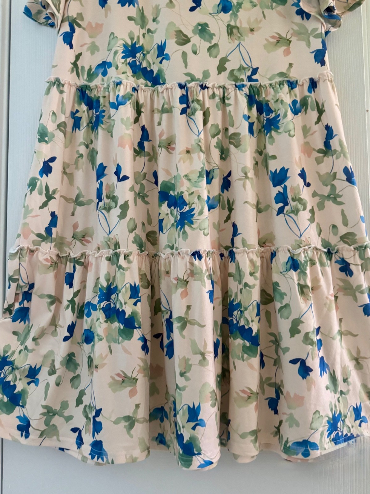 Womens Abstract Floral Soft & Versatile Tiered Pullover SUMMER DRESS Sz L – EUC