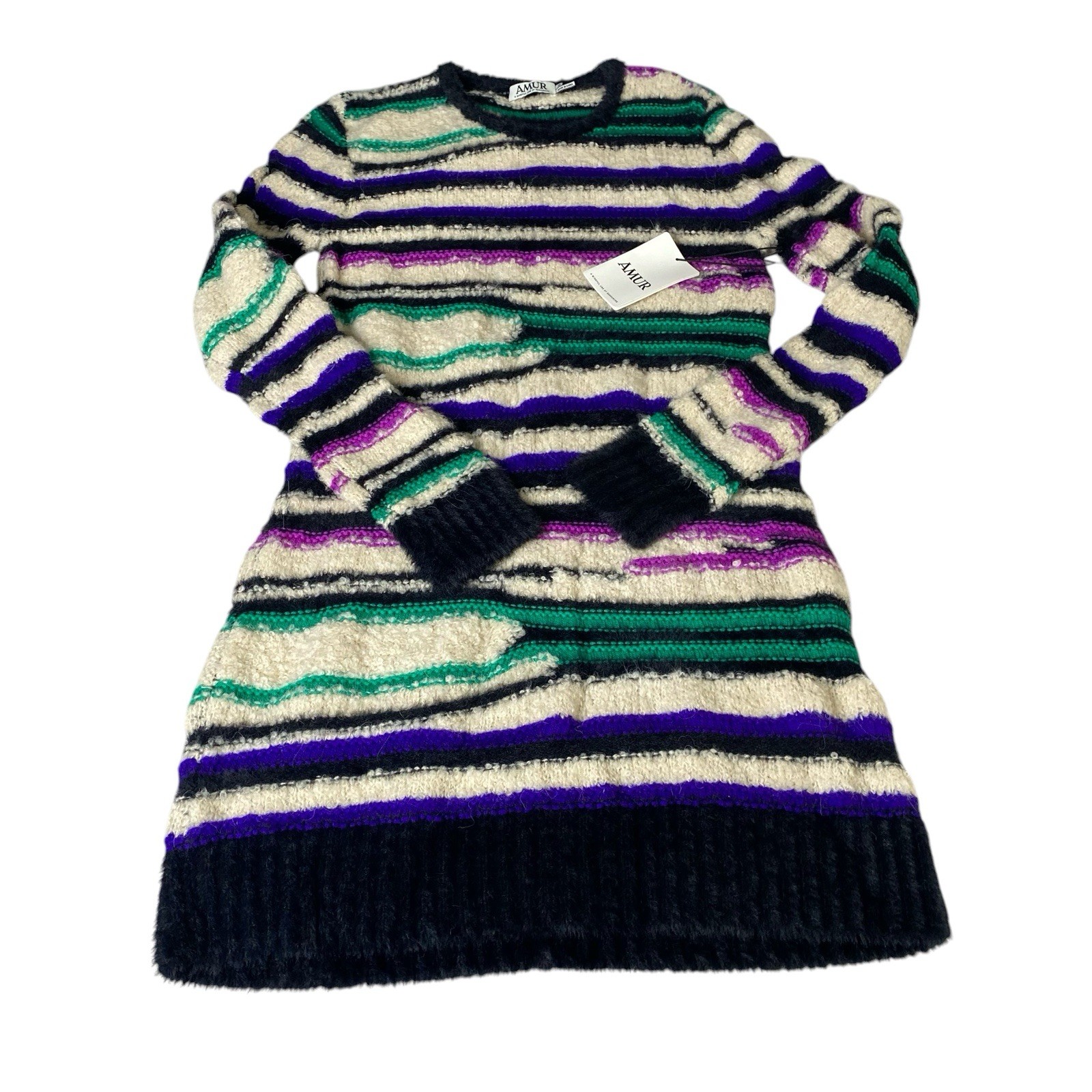 AMUR Lorelle Teddy Striped Sweater Dress Women’s Medium Wool Alpaca Blend
