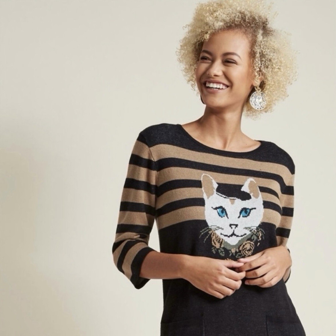 MODCLOTH NWT Teaberry & Weave “Well-Styled Feline” Sweater Dress Pockets Size M