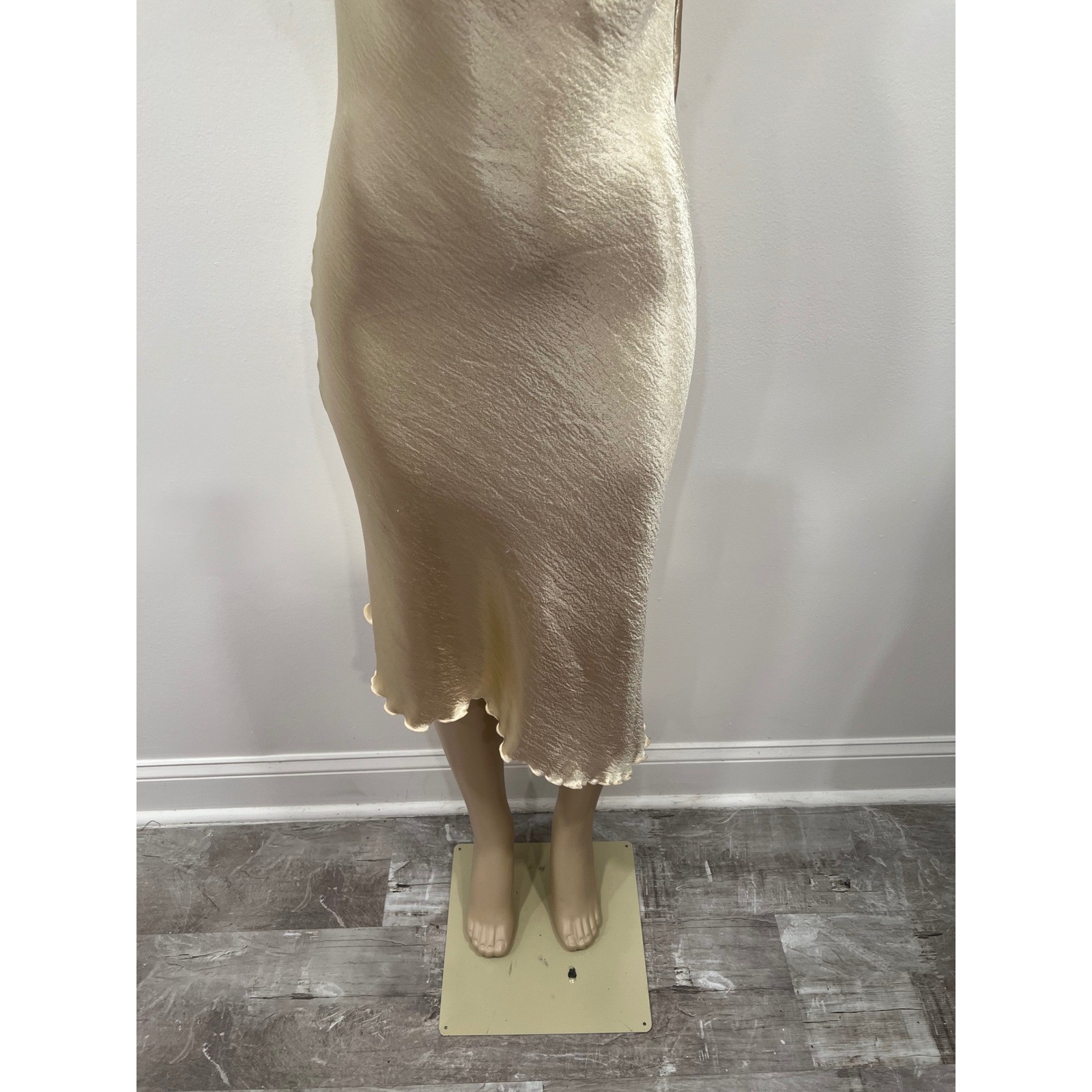 Champagne Gold Cowl Neck Satin Midi Dress Womens Medium Tie Strap