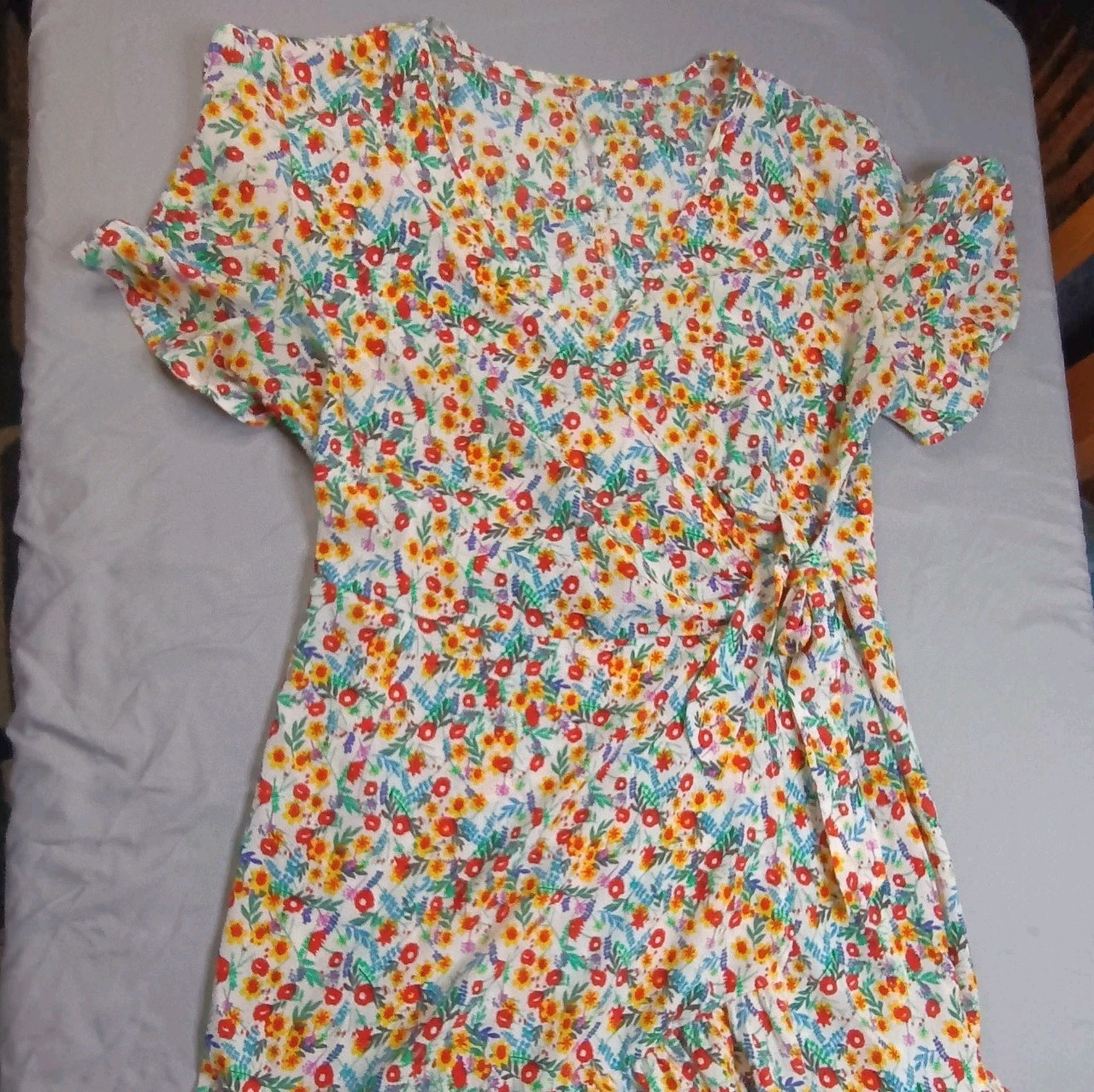 Cute Summer Colorful Floral Wrap Dress Size L