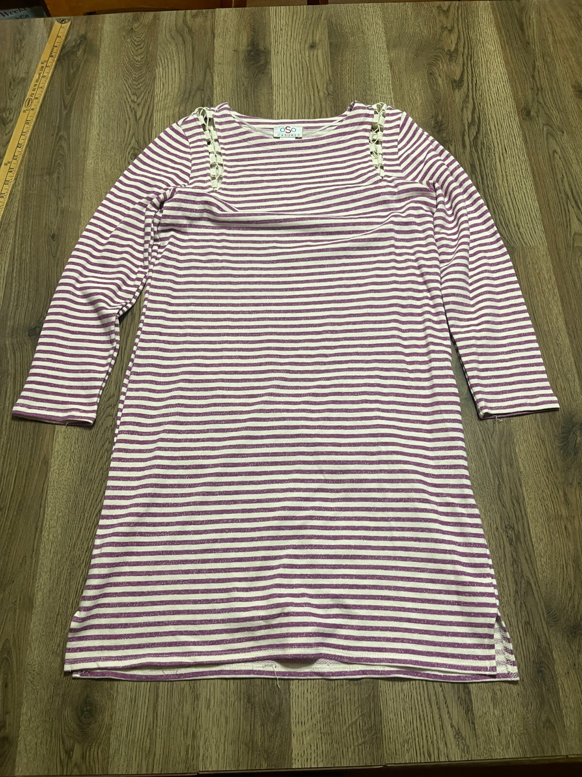OSO Casuals Dress, Women’s Size Small, White Purple, Striped, Long Sleeve