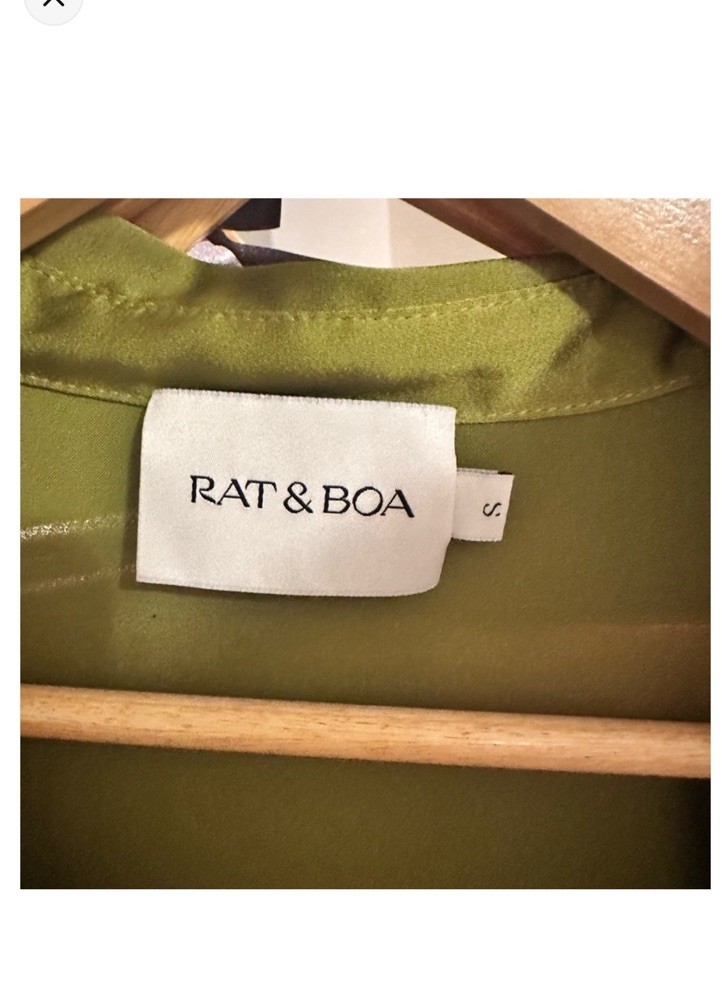 Rat & Boa Green Solid Shirt Dress Long Sleeve Short Satin Button Tie Accent S