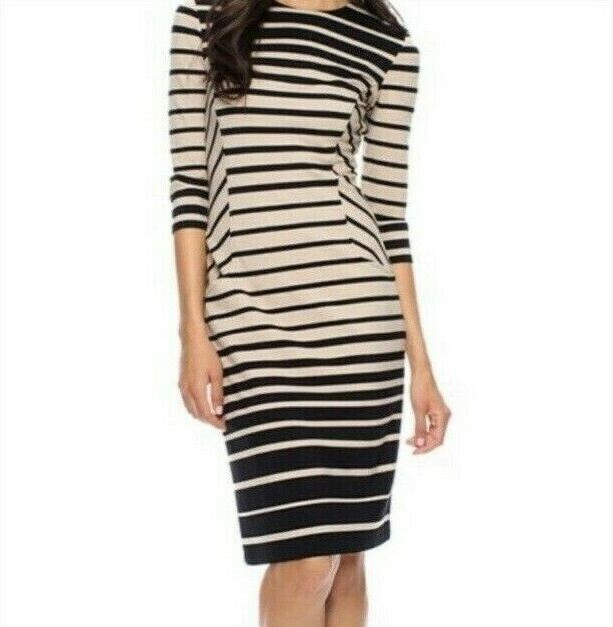 J.McLaughlin Women’s Size XS Tan Beige Striped Knit Dress With Pockets Stretch