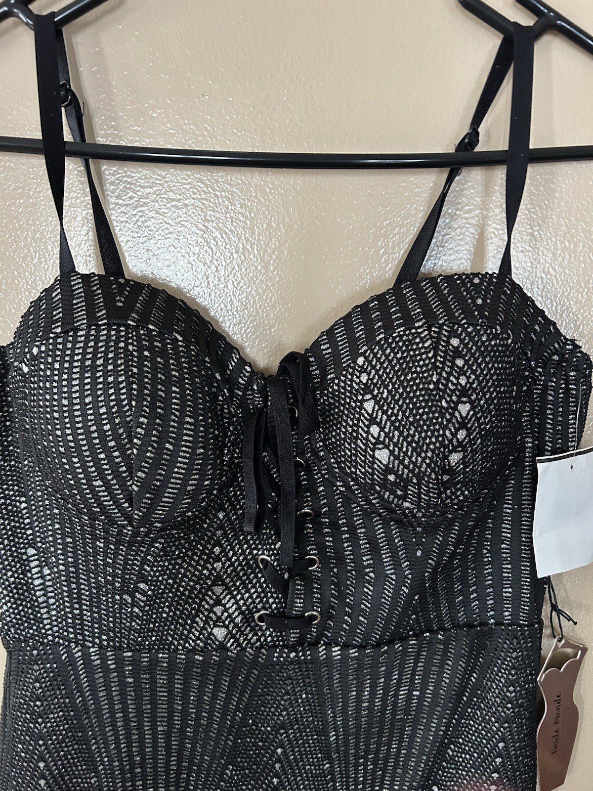 Haute Monde Black Silver Lace Up Strappy Mini Slip Dress Sleeveless Size M