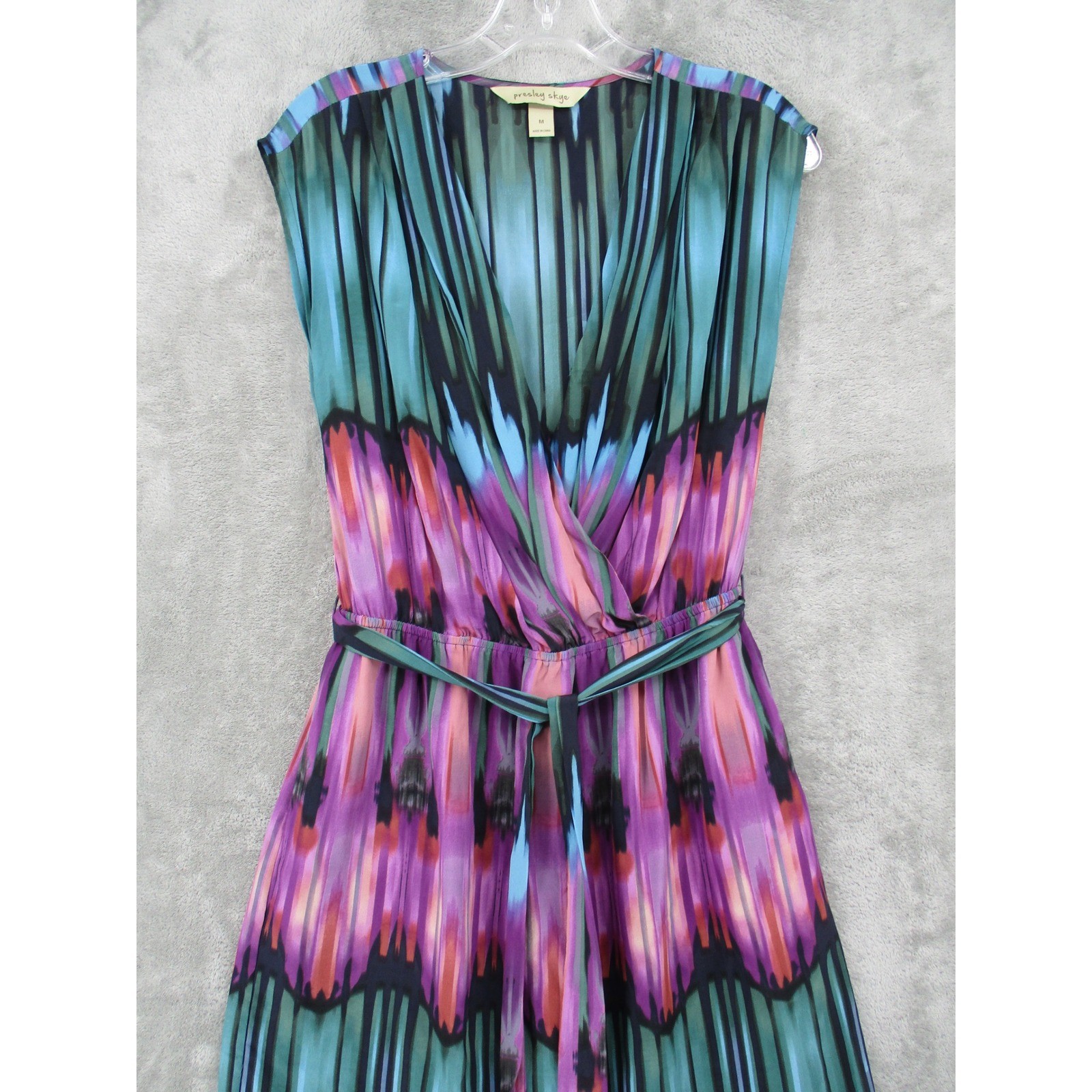 Presley Skye Dress Womens Medium Silk Abstract Belted Lightweight Boho Pockets