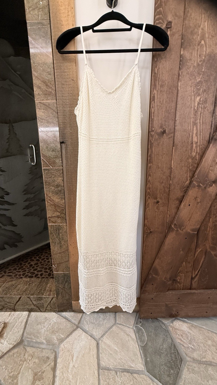 Crochet Slip Dress Babydoll M White/Ivory Boho Coquette Midi Peasant Hippie