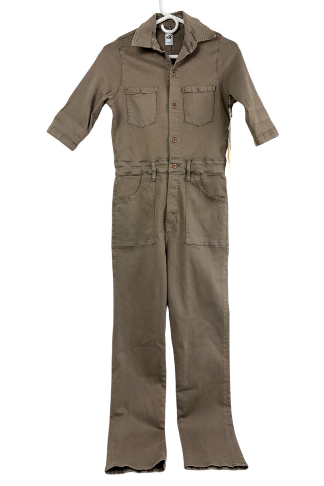 NSF Women Dress Small Jumpsuit Denim 3/4 Sleeve Taupe RARE SAMPLE NWOT