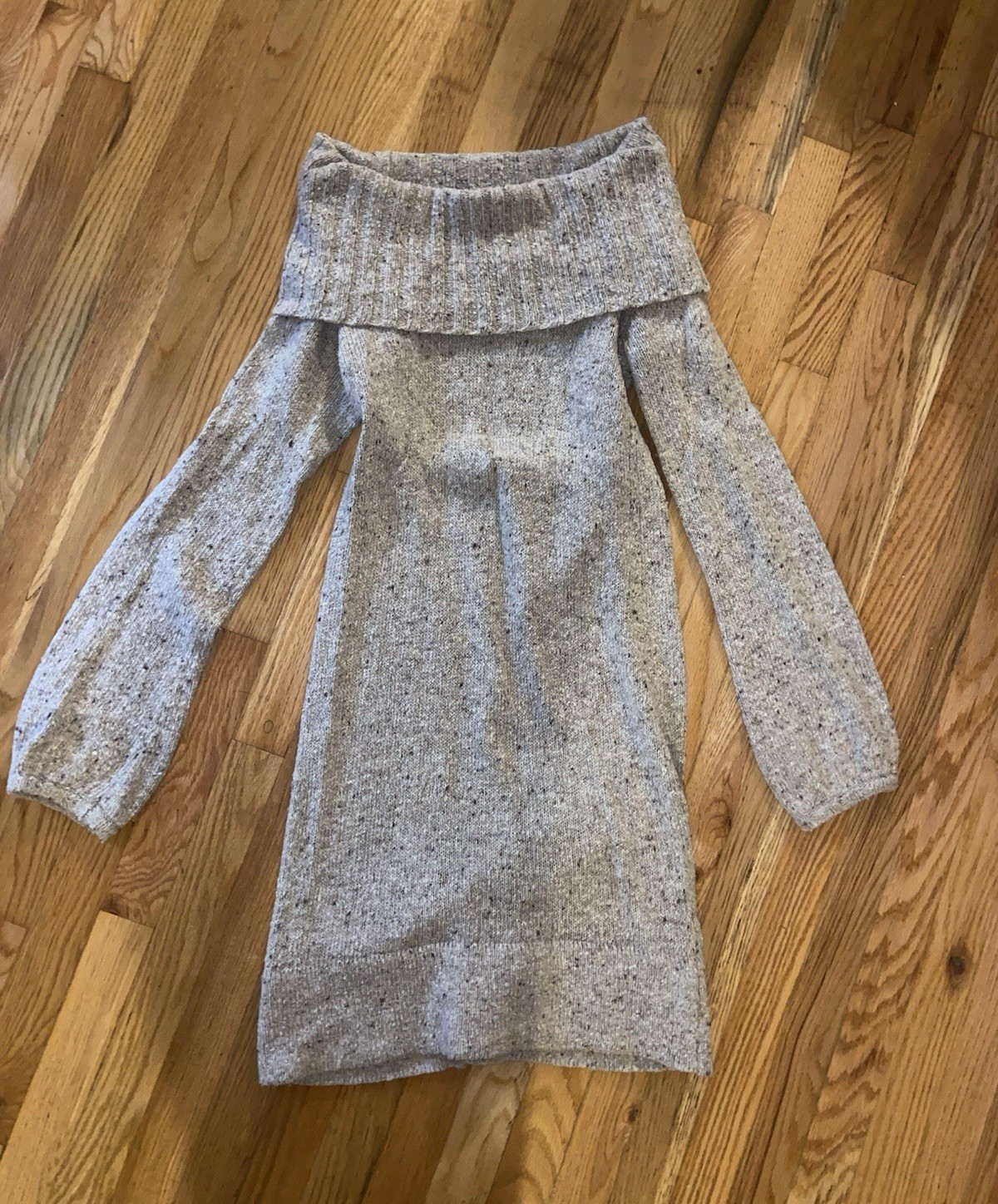 GAP Beige Solid Off Shoulder Ribbed Knit Sweater Dress Long Sleeve Size S