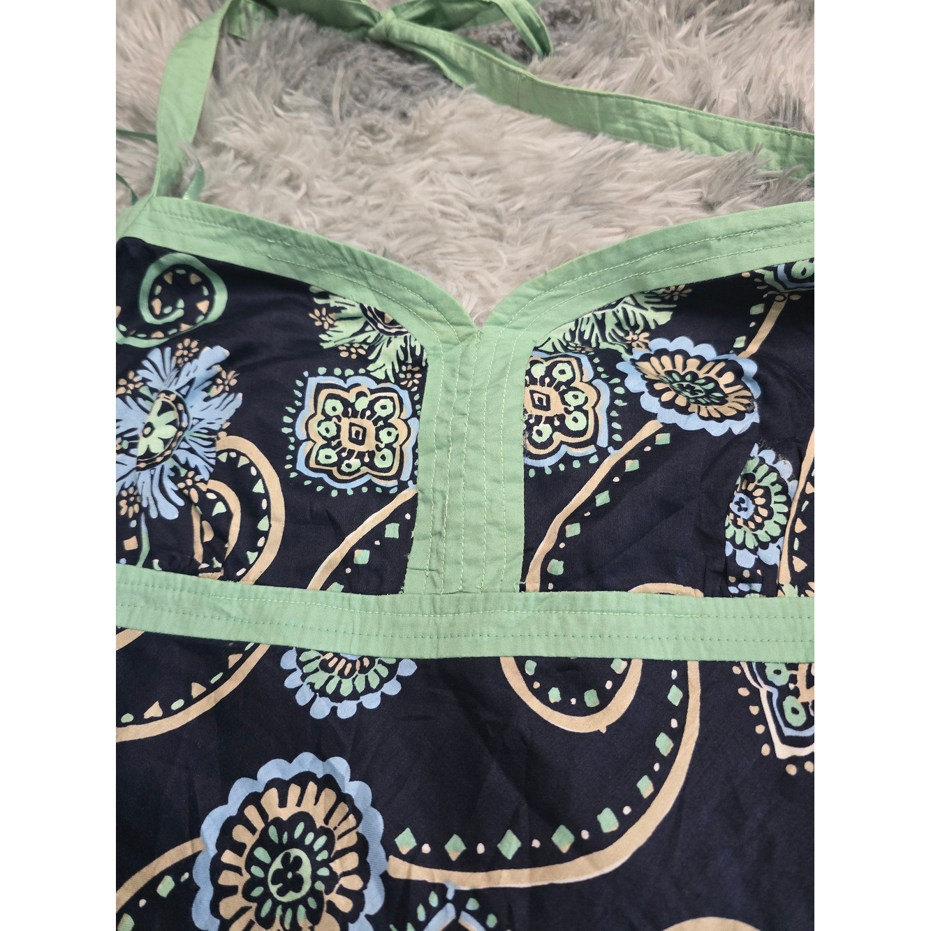 LOFT Y2K Navy Halter Floral Sundress with Mint Trim, Size 10