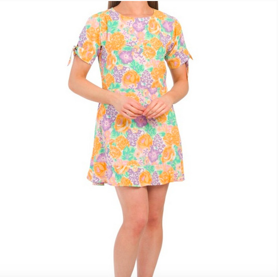 Faithfull The Brand Dress Floral Daphne Mini Yellow Purple Short Sleeve S New