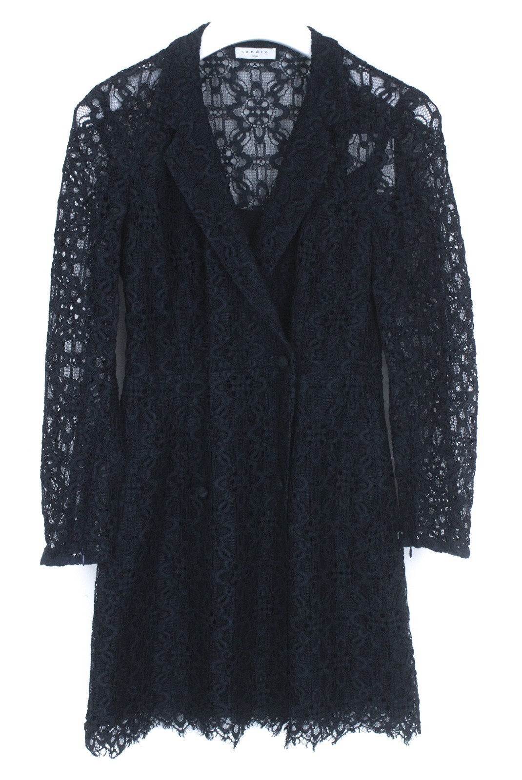 Sandro Nanie Dress Womens (Eu) 38 Embroidered Lined Notch Lapel Double Breasted
