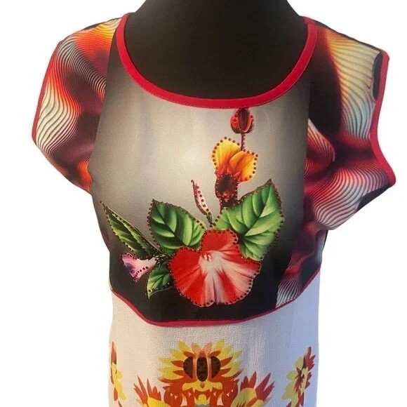 Artistic Multicolor Custom Jeweled Floral Women’s Orchids Side Slits Dress