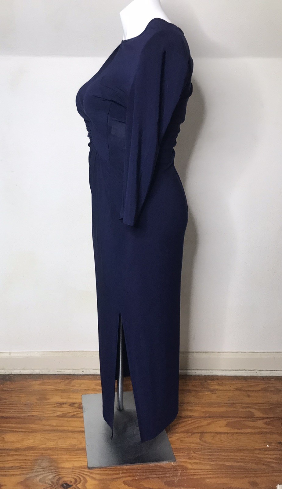 Laundry By Design Navy Blue 3/4 Sleeve Ruched Maxi Dress Size L